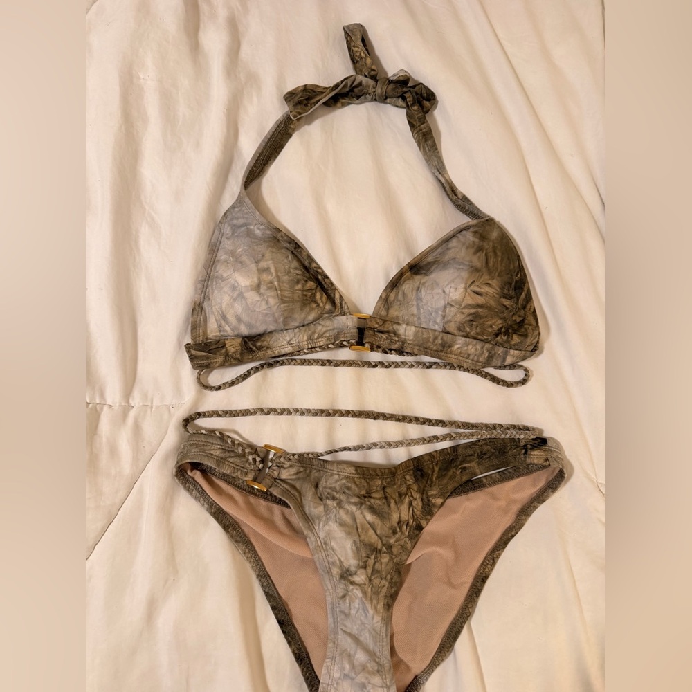 Zoe Bikini Moss Green Tie-Dye Bikini Set – 3-Piece (Top + 2 Bottoms)
